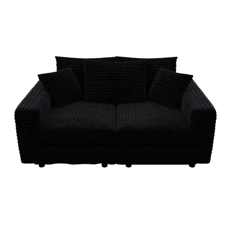 Plush Corduroy Upholstered 3 Seat Sofa , Convertible Deep Seat Lounge Sofa Chair, Cloud Sofa with 5 Soft Pillows