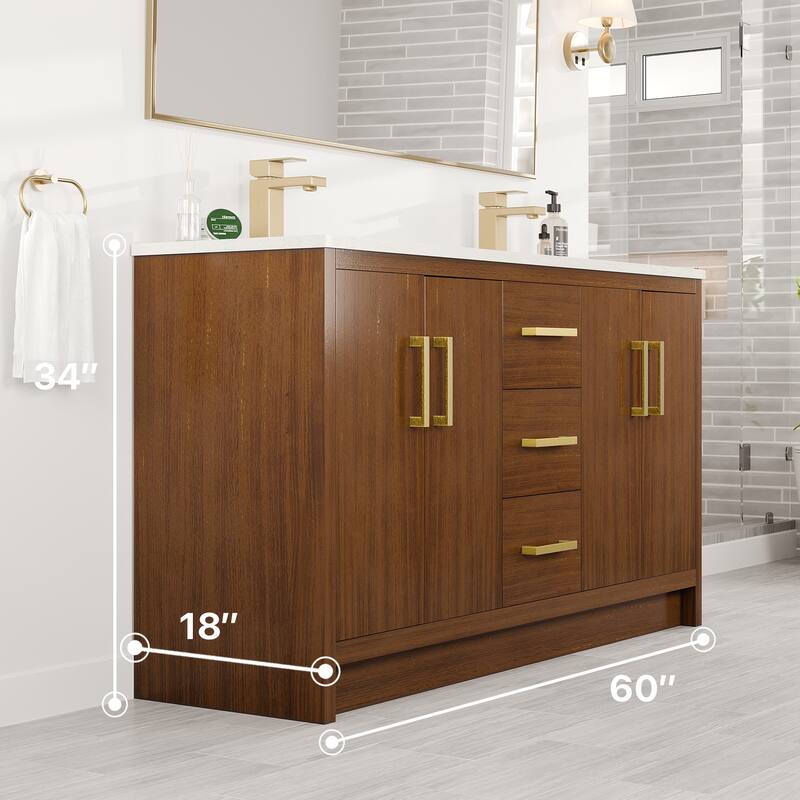 Eviva Curio Bath Vanity with WH Carrara Quartz Top and Undermount Sink
