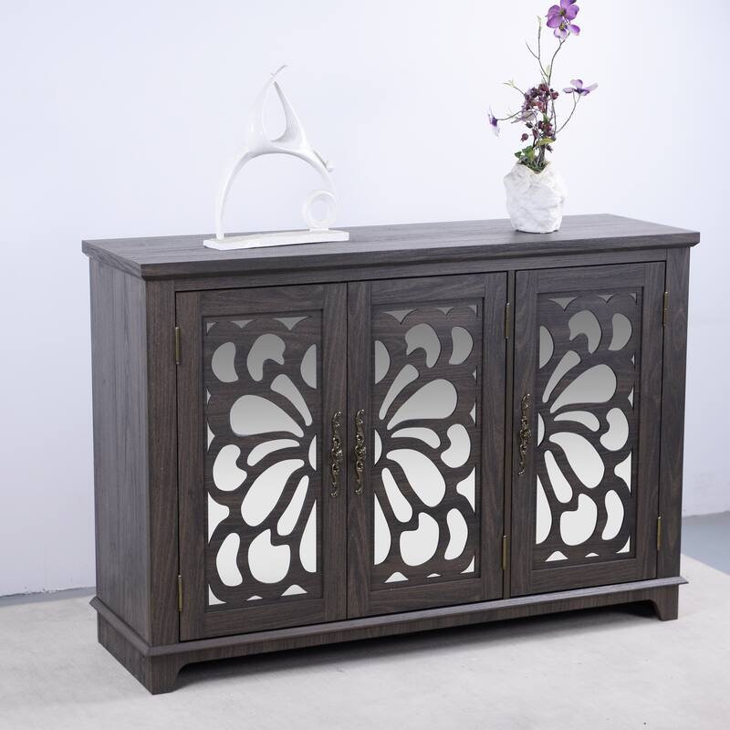 Anmytek 49" Brown Mirrored Door Sideboard Buffet Cabinet with Adjustable Shelves Spacious Storage for Living Room Kitchen