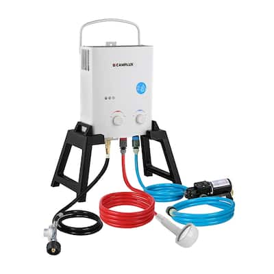 CAMPLUX 1.32 GPM Outdoor Camping Propane Gas Water Heater with Freestanding Stand and Carry Bag
