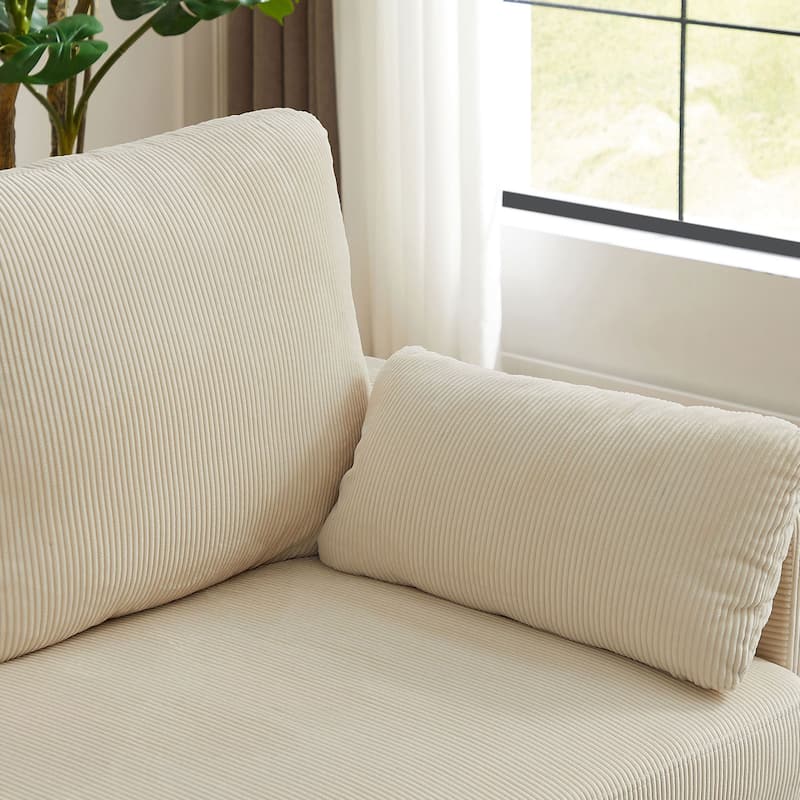 100.79" Corduroy L shaped Pillow Top Arm Sofa With Storage Bag