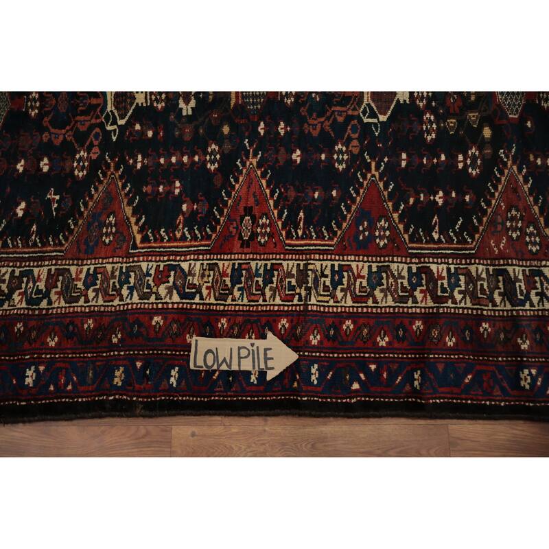 Hand Knotted Oriental 100% Wool Carpet Traditional Tribal Navy Blue & Blues Qashqai Area Rug - 9' 7'' X 4' 6''