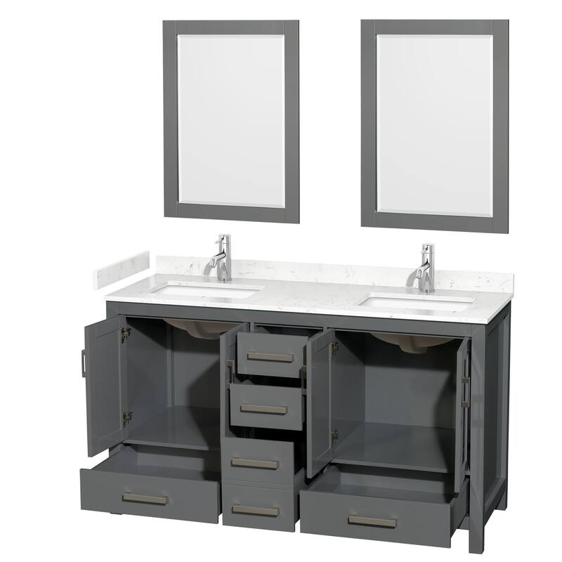 Sheffield Double Bathroom Vanity Set, Cultured Top, 24-Inch Mirrors