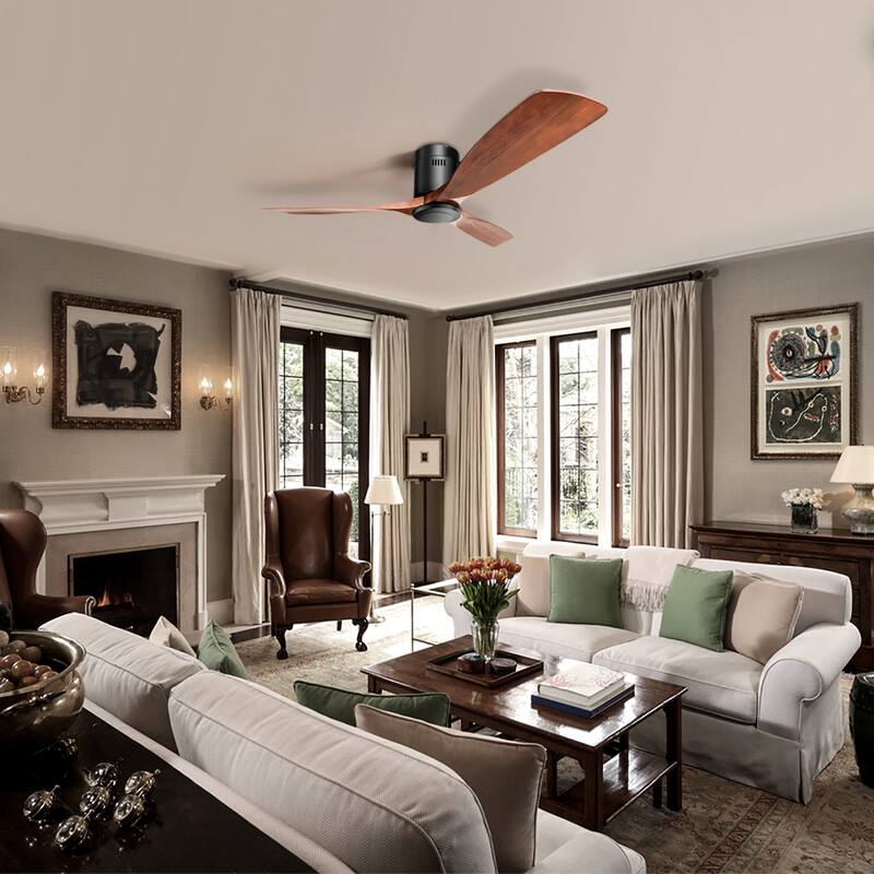 52 inch Flush Mount Ceiling Fans With/Without Lights & Remote Solid Wood Fans For Bedroom