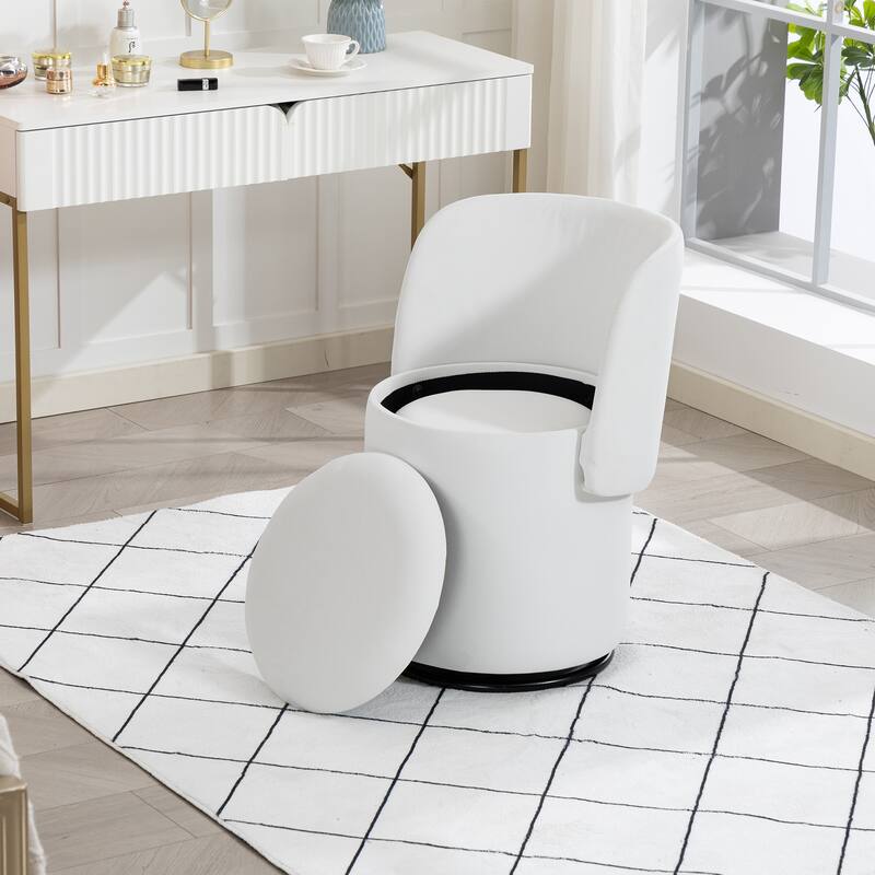 Stylish Upholstered Barrel Chair: 360°Swivel Vanity Stool for Bedroom & Dining Chair, Built-in Storage, Soft Padded Accent Seat