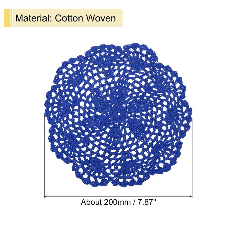 Crochet Doilies, 8 Inch - Handmade Crochet Cotton Coaster - Bright Blue - 8Pcs