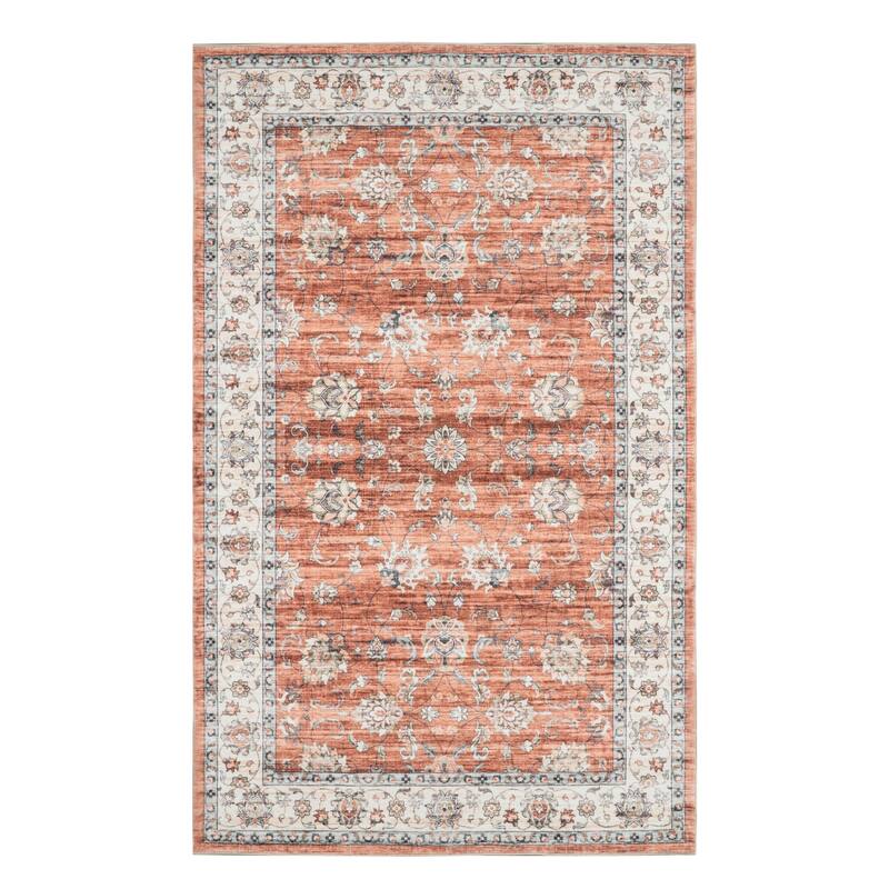 Glitzhome Traditional Distressed Floral Boho Printed Oriental Area Rugs - 5' x 8' - Red