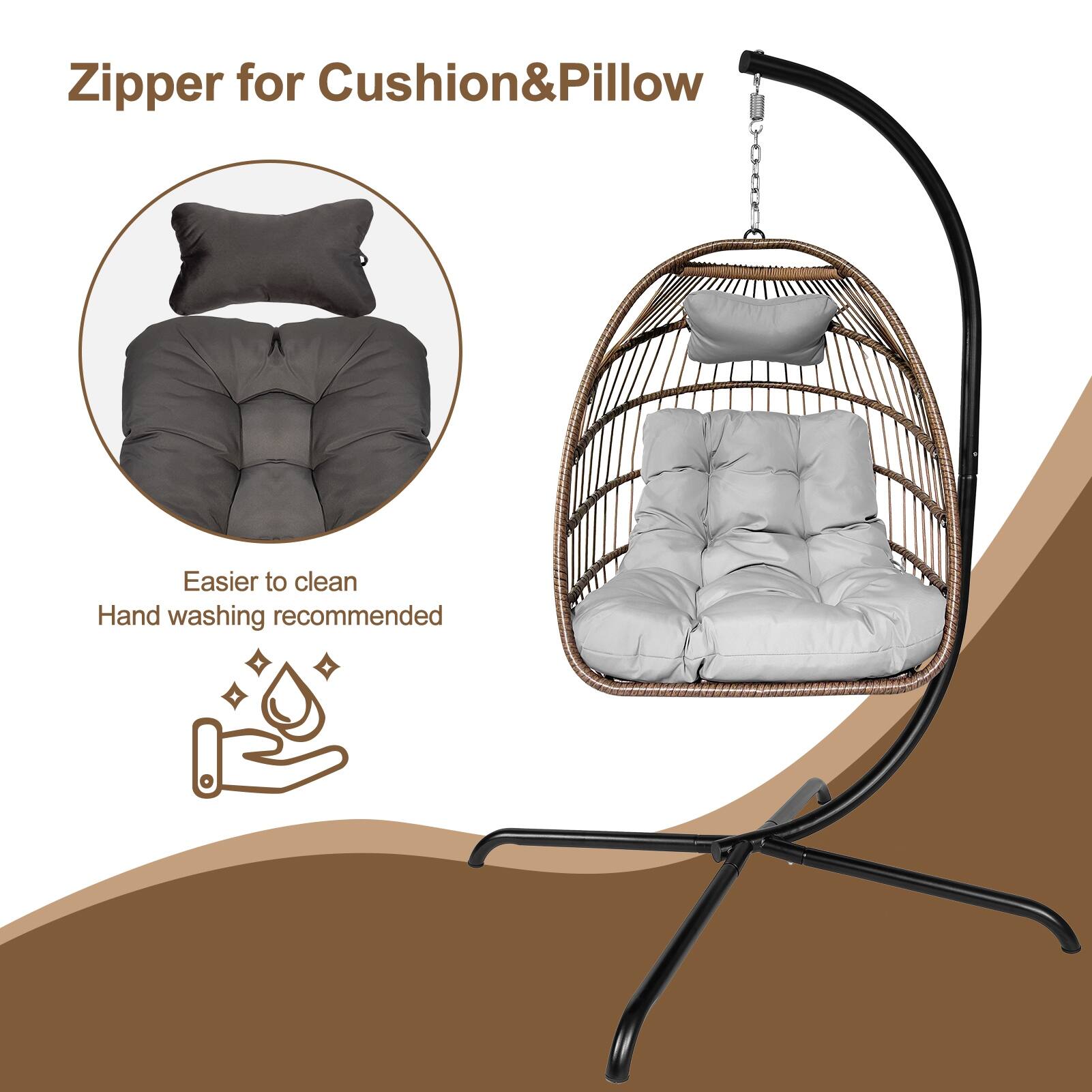 Swing Egg Chair with Stand Indoor Outdoor Basket Hanging Chair with Cup