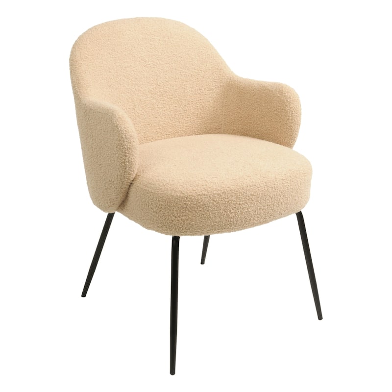 Furnish Theory Nordic Comfort Dining Armchair Arm Chair w/ Various Boucle Fabric Upholstery Covers & Steel Leg Finishes - Frosted Almond & Black