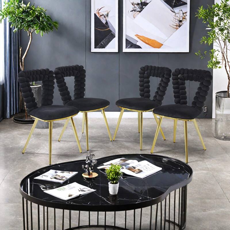 Fabric Modern Chairs [Set of 4] with Iron Tube Legs, Soft Cushions, and Comfortable Backrest - Black