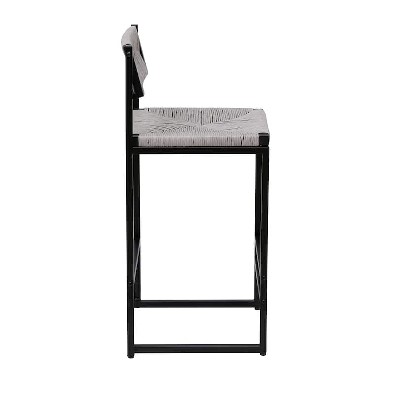 Modern Bar Stools with Metal Frame and Woven Seat(Set of 2) - N/A