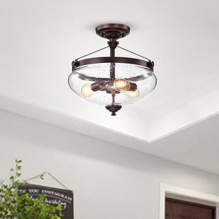 Oil Rubbed Bronze 3-Light Semi Flush Mount with Seeded Glass Shade - Oil Rubbed Bronze