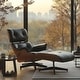 preview thumbnail 7 of 26, Genuine Leather Accent Lounge Chair and Ottoman Walnut Wood