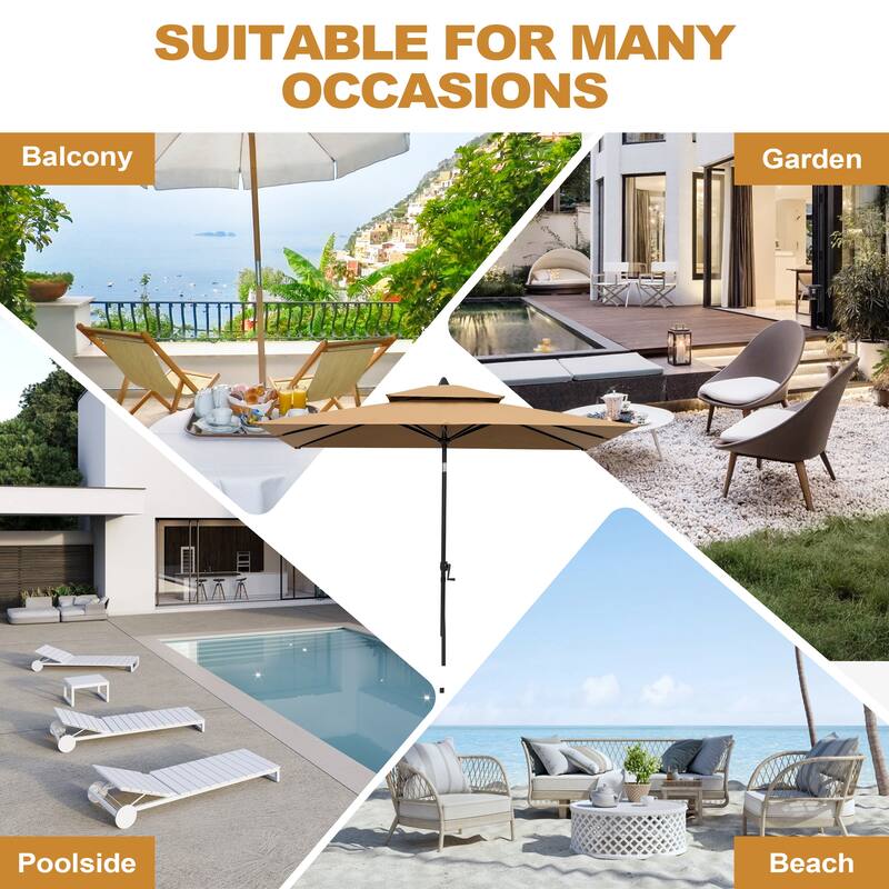 Pellebant Outdoor Patio 10 X 6.5 FT Double Top Market Umbrella with Wheels Base