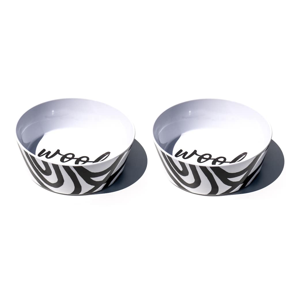 Black and White Woof Lines, Single Wall, Large Bowl, 5 cups, Set of 2