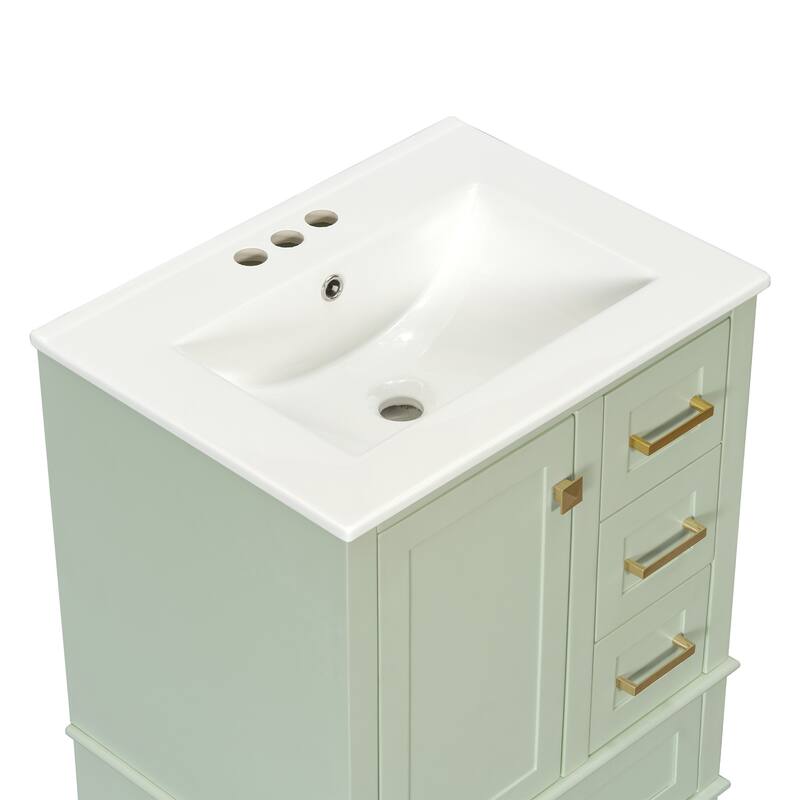 GDFStudio - Yuma Space Saving Minimalist Freestanding Bathroom Vanity Cabinet with Ceramic Sink and Soft Close Storage