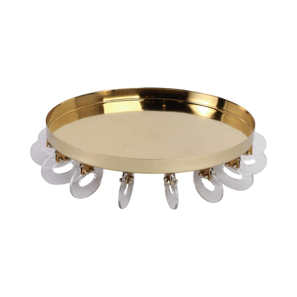 Metal Decorative Display Tray with Acrylic Ring Accents - 4" Gold - 16" x 16" x 3.5"