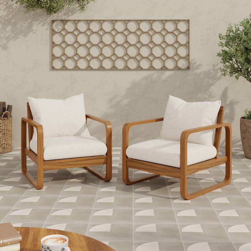 Christopher Knight Home - Outdoor Acacia Wood Lounge Chair with Cushions - Set of 2 - Beige