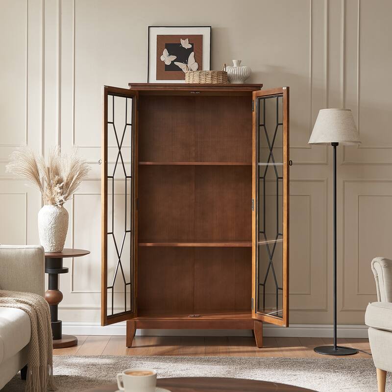 Morden Fort Living Room Wooden Tall Storage Cabinet with Glass Doors