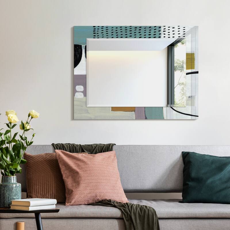 Introductions Rectangular Beveled Mirror on Free Floating Printed Tempered Art Glass - Clear - 40" x 30"