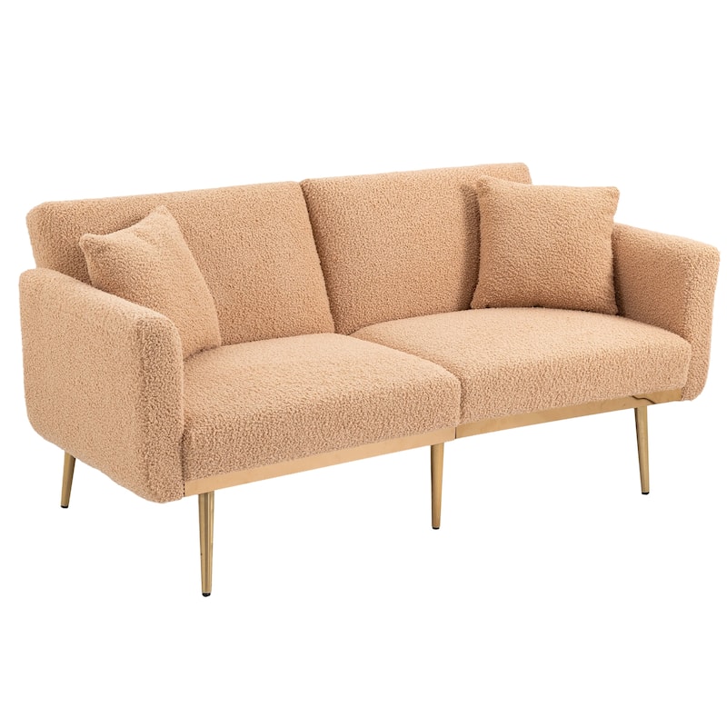 Modern Teddy Upholstered 2-Seater Sofa Bed with 7 Golden Metal Legs