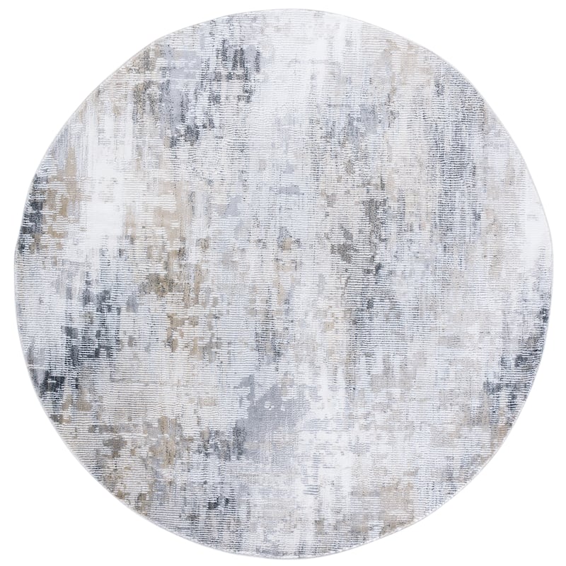 SAFAVIEH Slate Pauline Modern Abstract Rug - 6'7" Round - Grey/Brown Ivory