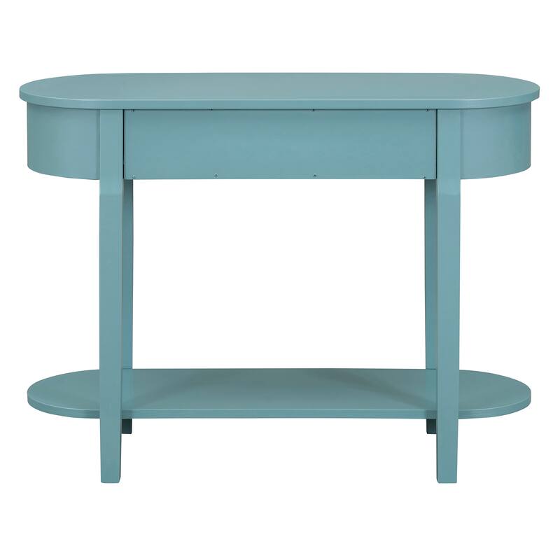 Curved Console Table with 2 Storage Drawers and Metal Handles, Wooden Hallway Tables Entryway Table wOpen Storage Shelf