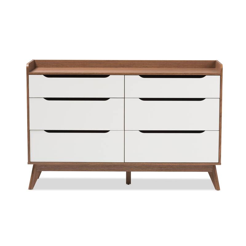 6 Drawer Dresser - White Walnut Storage Chest - Modern Bedroom Furniture - 56" Wide