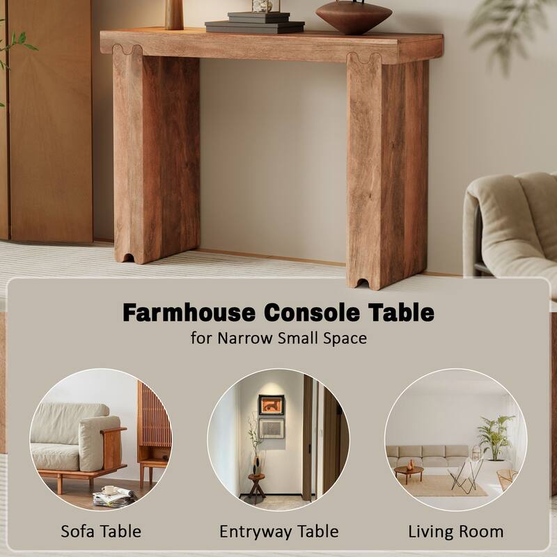 Console Table, Farmhouse Mango Wood Entryway Table, 45-Inch Thickened Sofa Table, Minimalist Narrow Console Table