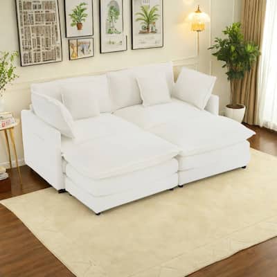 75.6" Corduroy Upholstered Modular Sleeper Sectional Sofa with Side Storage Pockets