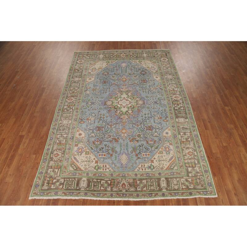 Traditional Tabriz Persian Area Rug Hand-Knotted Geometric Wool Carpet - 6'7"x 9'10"