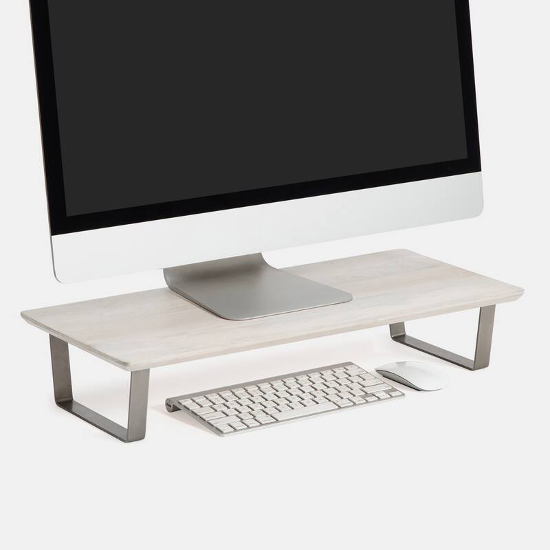 Jani Wood Monitor Stand Riser Desk - Ergonomic Design Stand, Desktop Organizer Table for Home, Office Workspace, Gaming Desk - Off-White