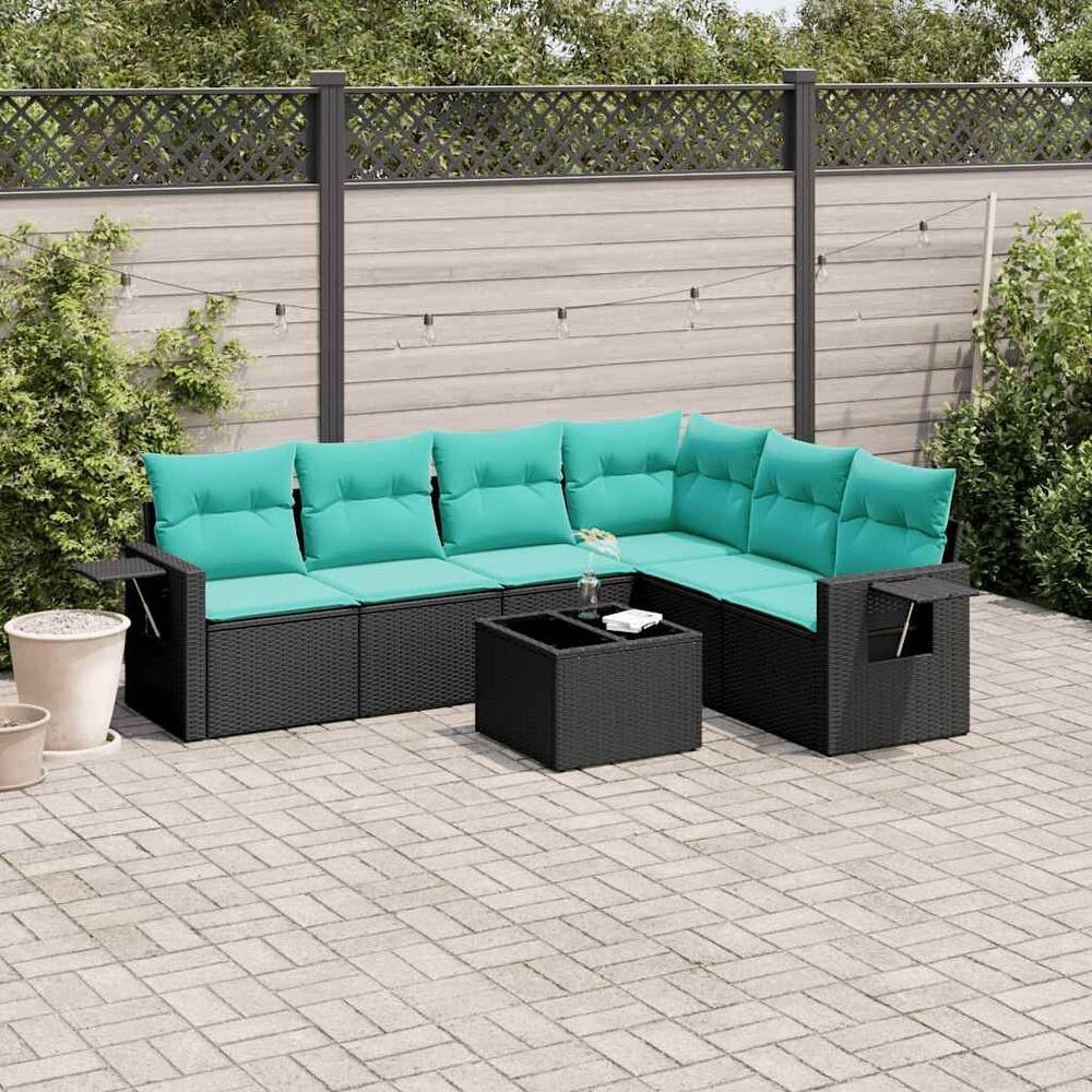 vidaXL Patio Sofa Set with Cushions Outdoor Conversation Furniture Poly Rattan - 24.4 x 24.4 x 27.2