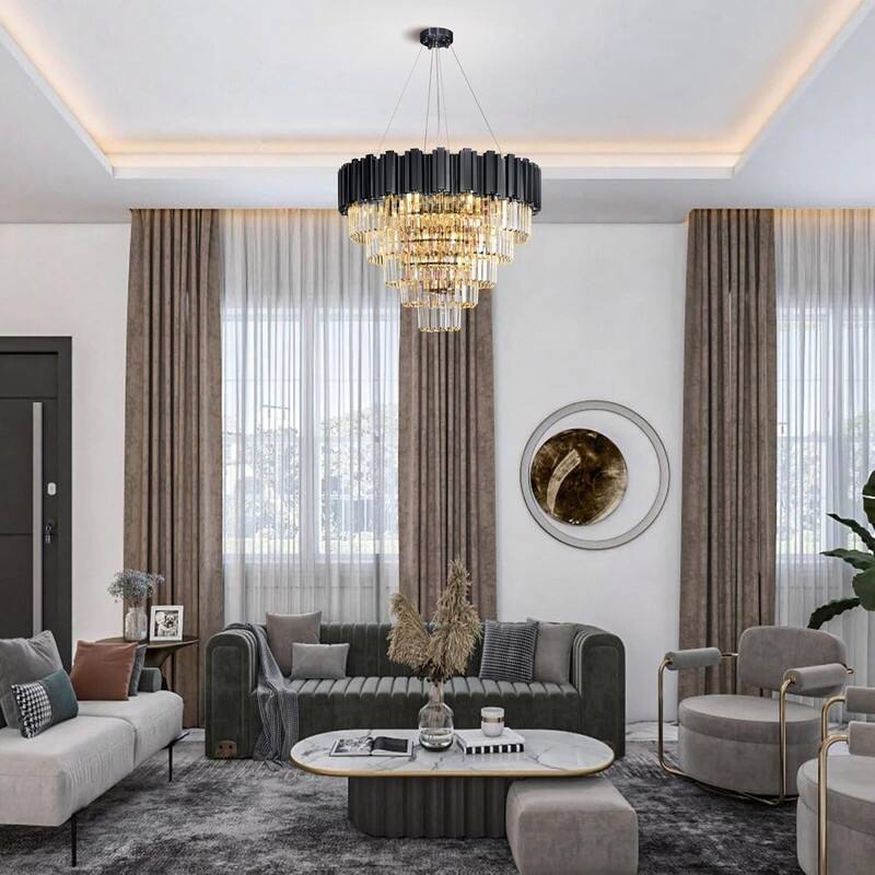 KAYLA Large Crystal Chandelier - 35.4"Modern 6-Tier 17-Light Chrome Ceiling Light, Luxury K9 Crystal