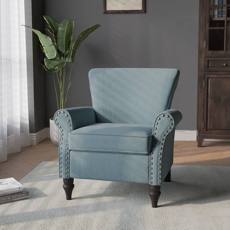 Modern Upholstered Armchair Nailhead Trim Accent Chair - Linen - Light Blue