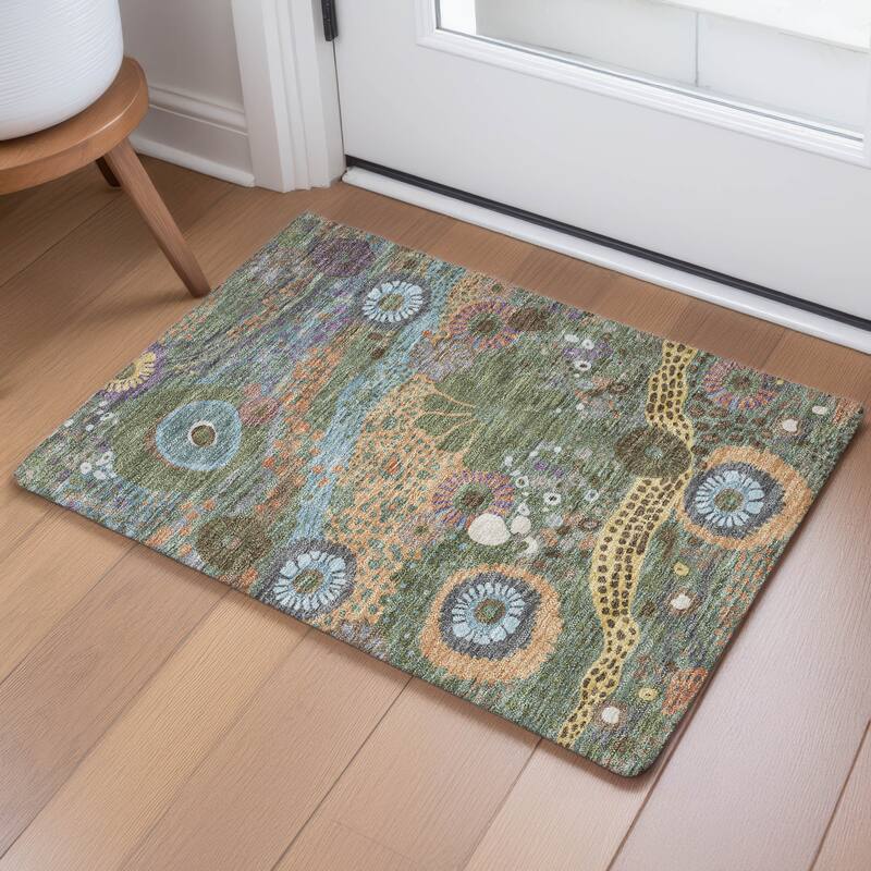 Machine Washable Indoor/ Outdoor Whimsy Floral Chantille Rug