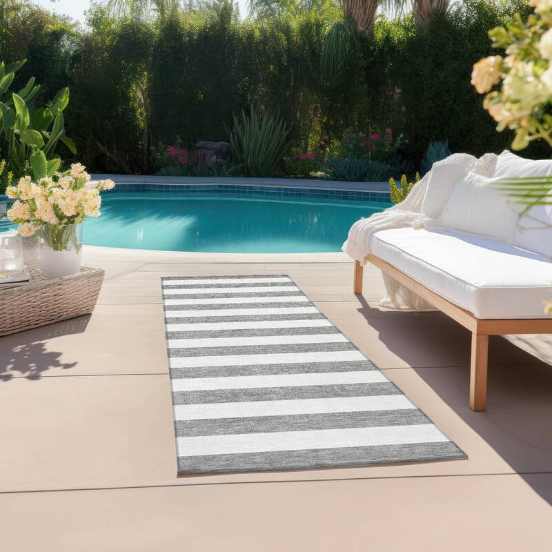 Fafi Stripe Weather Resistant Blended Style Outdoor Rug