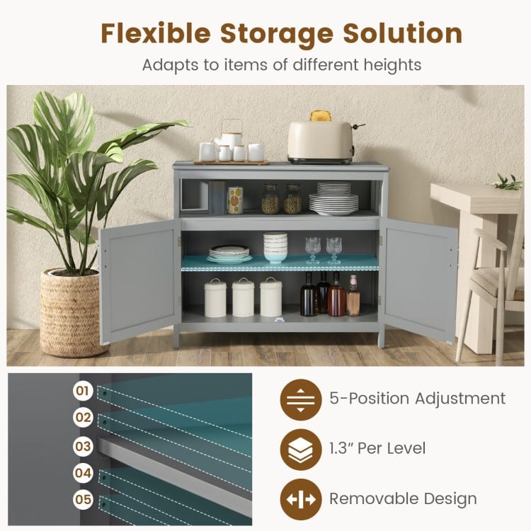 Kitchen Buffet Server Sideboard Storage Cabinet with 2 Doors and Shelf - 40" x 16" x 34" (L x W x H)
