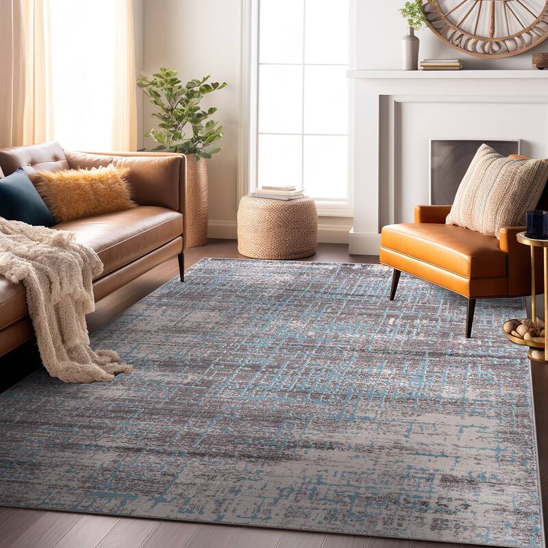 World Rug Gallery Distressed Abstract Design Blue Area Rug