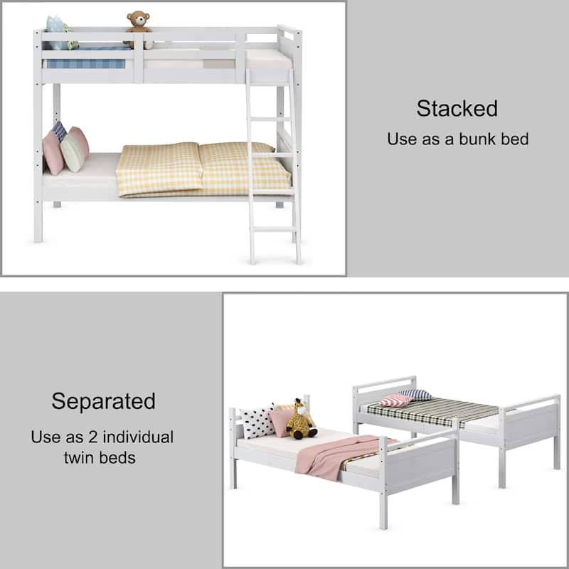 Costway Twin Over Twin Bunk Bed Convertible 2 Individual Beds Wooden