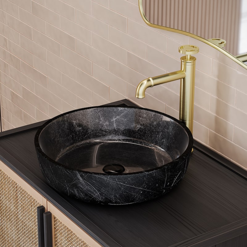 Avallon 16.5 " Round Glass Vessel Sink, Black - Matte Black