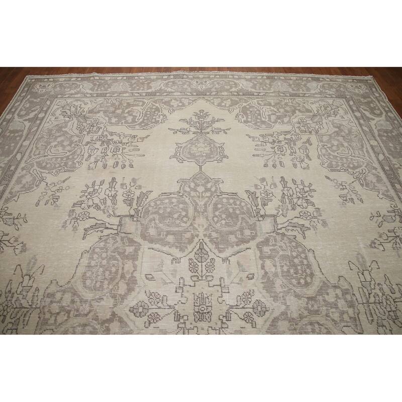 Hand Knotted Oriental 100% Wool Carpet Traditional Floral Beige & Ivories Tabriz Area Rug - 12' 6'' X 9' 6''