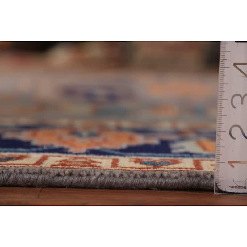 Gray Blue Geometric Kazak Indian Area Rug Handmade Wool Carpet - 7'10"x 9'11"