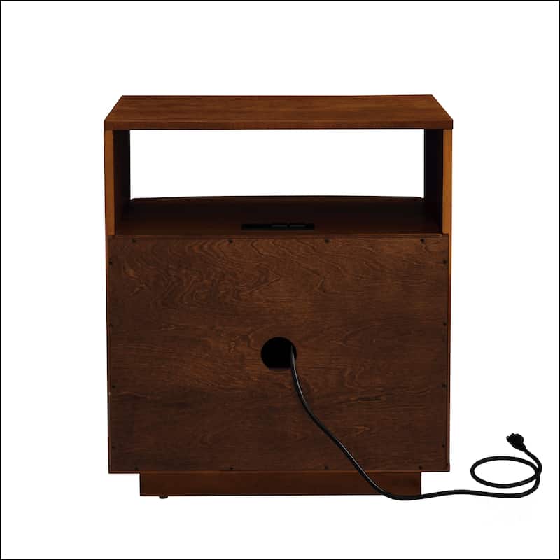 Modern Nightstand with Charging Station,2 Drawers,Open Shelf,and Louver Design