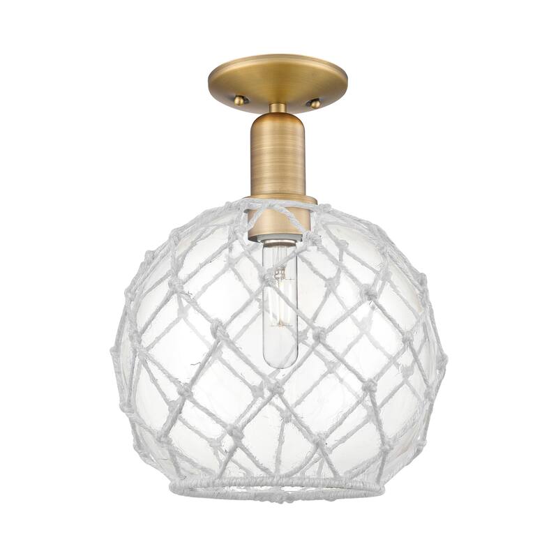 Innovations Lighting Endless Possibilities Arcadia - Farmhouse Rope - 1 Light 10" Semi-Flush Mount - Clear Glass with White Rope/Brushed Brass