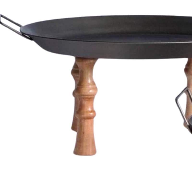 HomeRoots Set of Three Black And Brown Wood And Metal Round Riser Trays With Handles - 17.25 in. x 21.50 in. x 8.00 in.