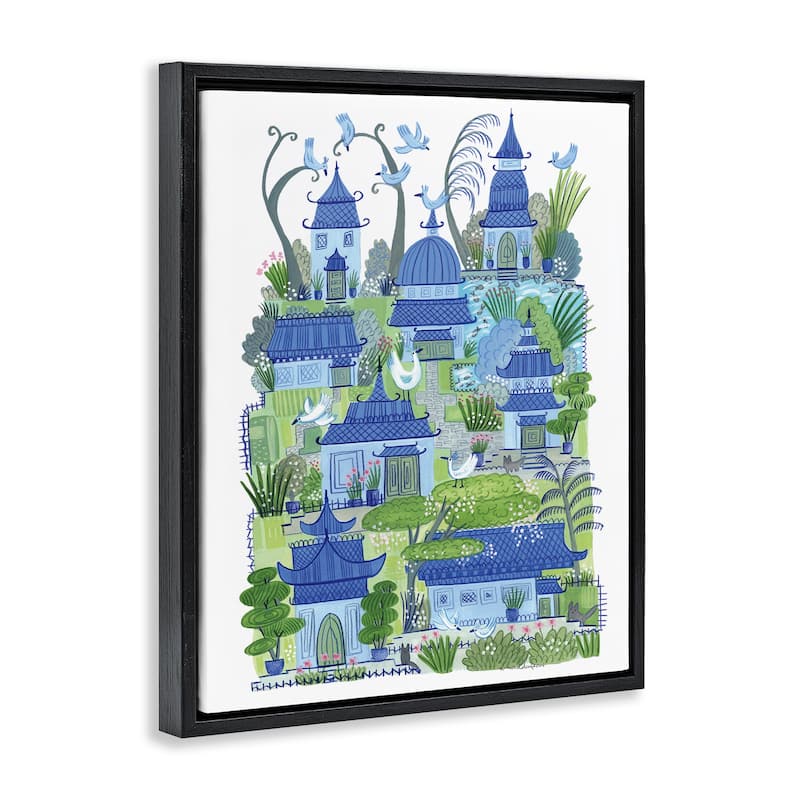 Stupell Charming Village Buildings Framed Floater Canvas Wall Art Design By Kay Widdowson