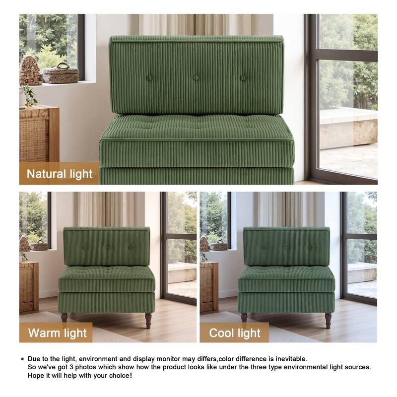 Modular Corduroy Armless Chair Upholstered Lounge Sofa