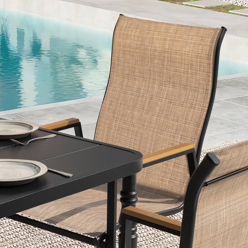 5-Piece Textilene Patio Dining Set with Umbrella Hole, Stackable Design
