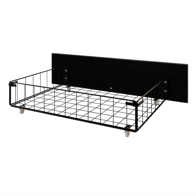 CraftPorch Elegant Chrome Nailhead Wingback Upholstered Bed with Drawers